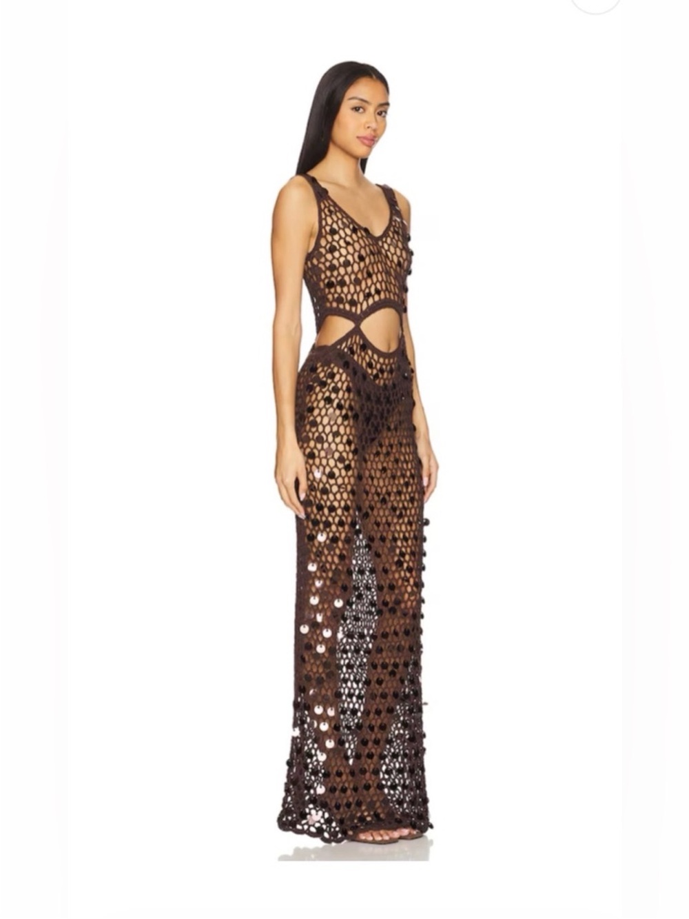 NWT Superdown Brown Crochet Sequined Cutout Maxi Dress